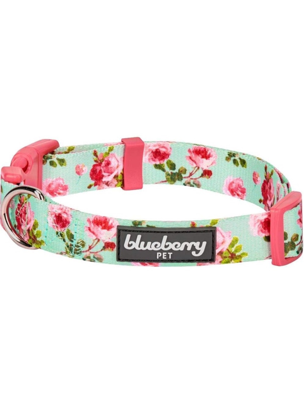 Blueberry pet turquoise floral tag dog collar small